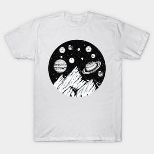 Solar System Planets Mountain Hiking Camping Universe Space T-Shirt